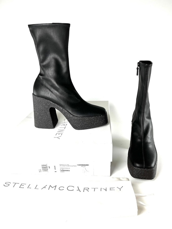 Stella McCartney Shoes - Stella McCartney Skyla Black Platform Sock Boots with Textured Block Heel